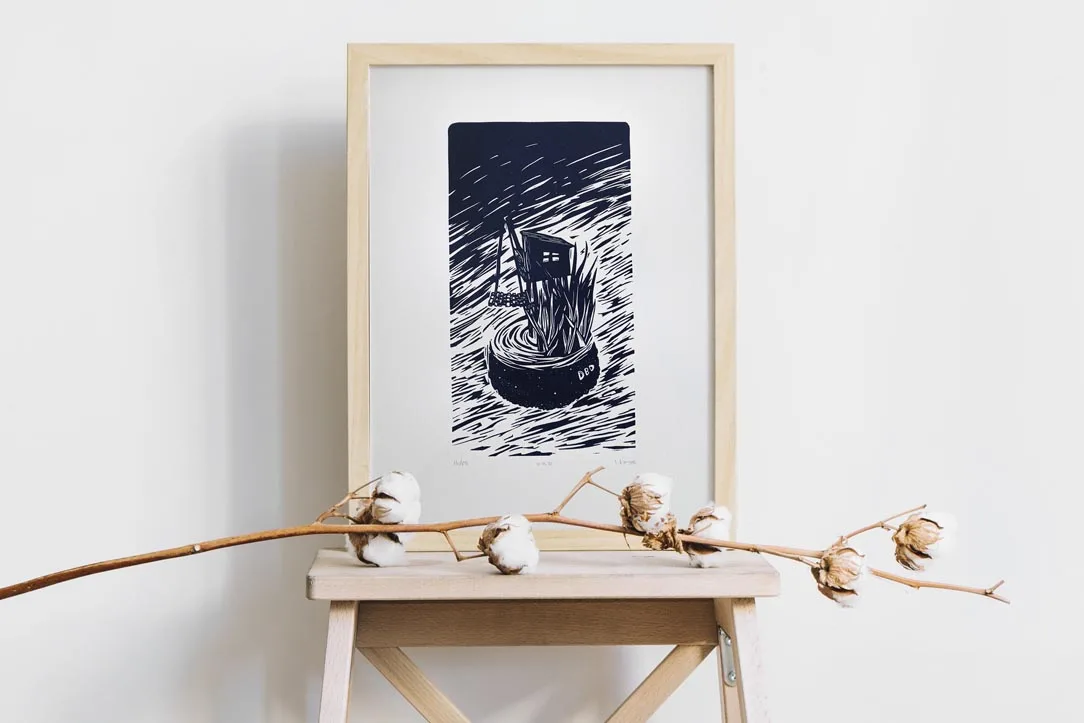 linogravure pecherie encadree linogravure pecherie encadree